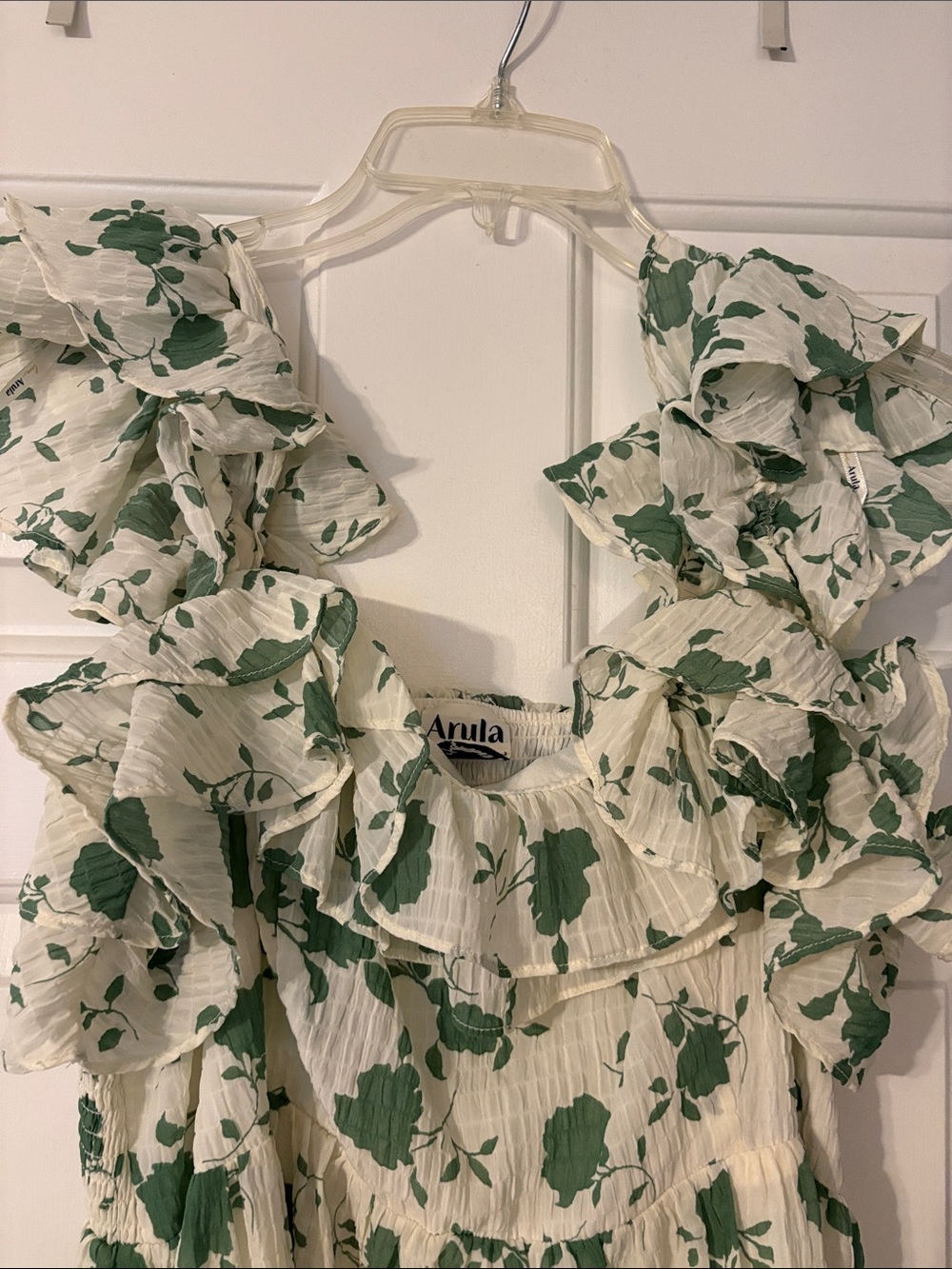 ARULA White Dress with Green Botanical Print - Picture 4 of 4